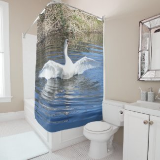 Swan with Spread Wings in Water Shower Curtain
