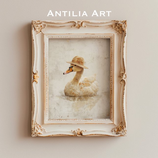 Swan with Straw Hat Painting Waterfowl Art Poster (Creator Uploaded)