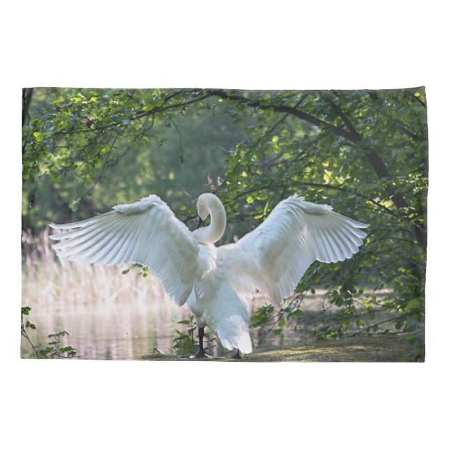 Swan with Wings Spread Pillow Case (Back)