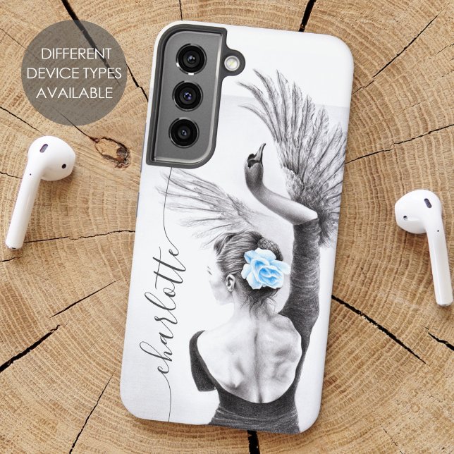 Swan Woman Dancing Ballet Elegant Surreal Art Name Samsung Galaxy Case (Creator Uploaded)