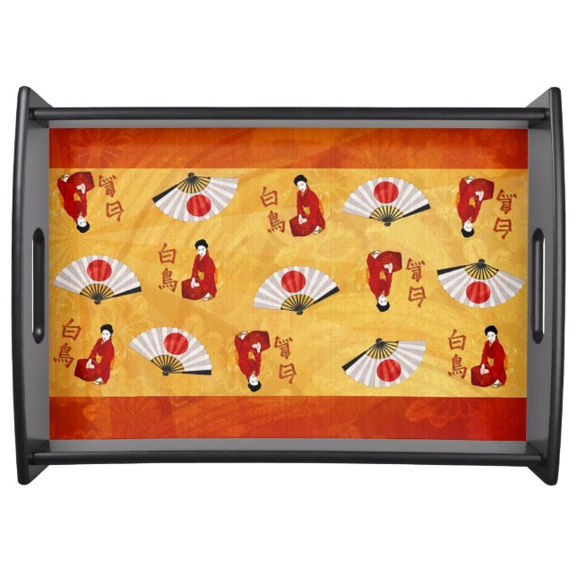 SwanGeisha Japanese Folk Art Serving Tray (Front)