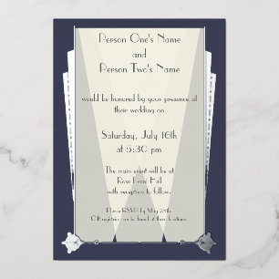 Swanky Art Deco in Blue Foil Invitation