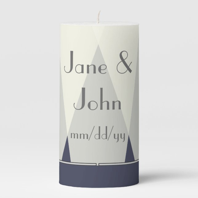 Swanky Art Deco in Blue Pillar Candle (Front)