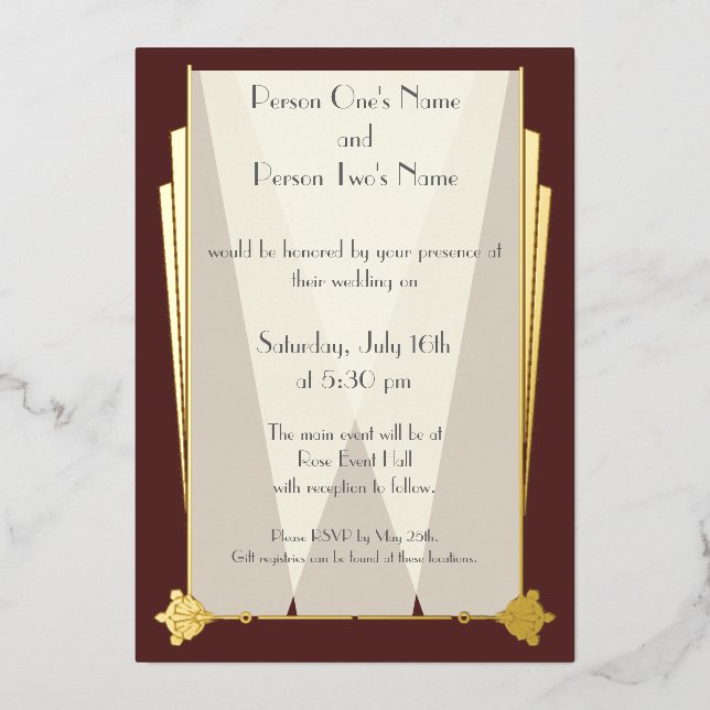Swanky Art Deco in Red Foil Invitation (Front)