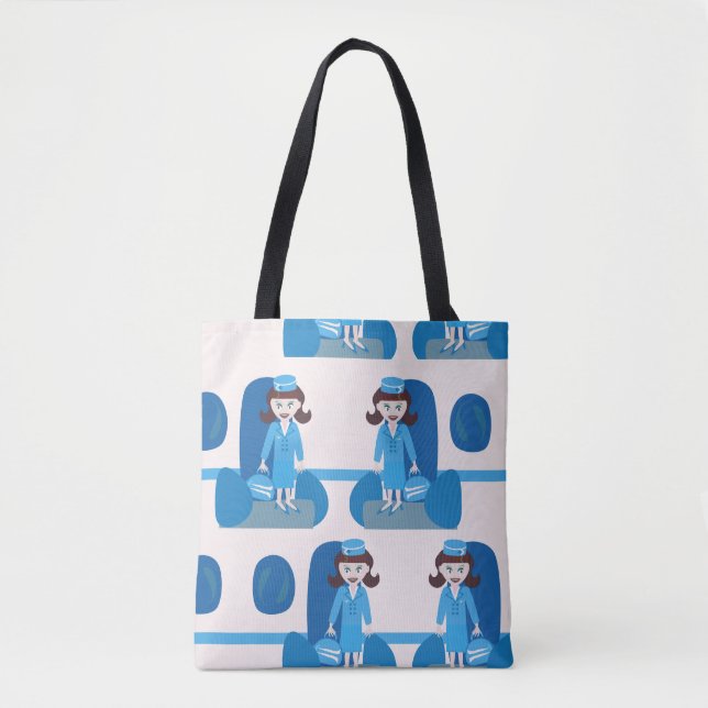 Swanky Blue Sixties Stewardess Tote Bag (Front)