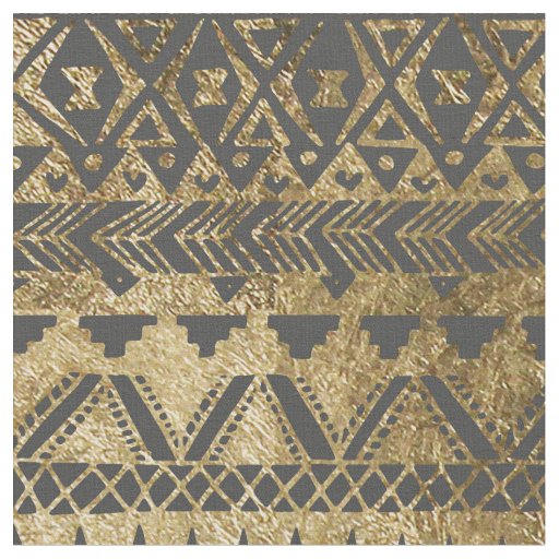 Swanky Faux Gold and Black Hand Drawn Aztec Fabric