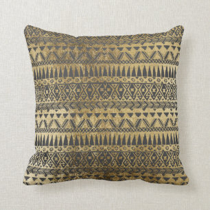 Swanky Faux Gold and Black Hand Drawn Aztec Throw Pillow