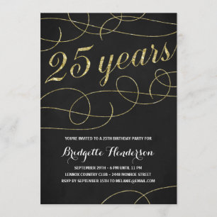 Swanky Faux Gold Foil 25th Birthday Invitation