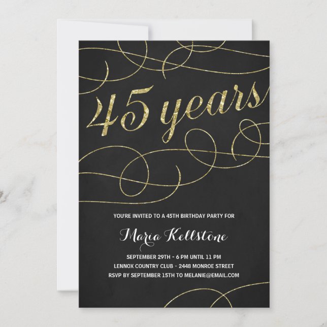Swanky Faux Gold Foil 45th Birthday Party Invitation (Front)