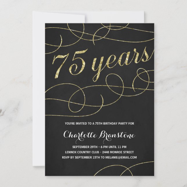 Swanky Faux Gold Foil 75th Birthday Party Invitation (Front)