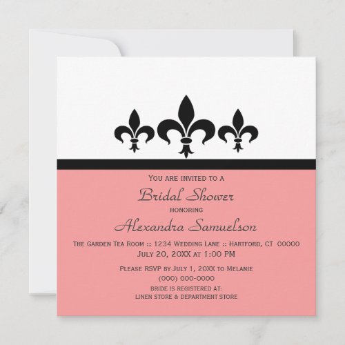 Swanky Fleur De Lis Bridal Shower Invite, Pink