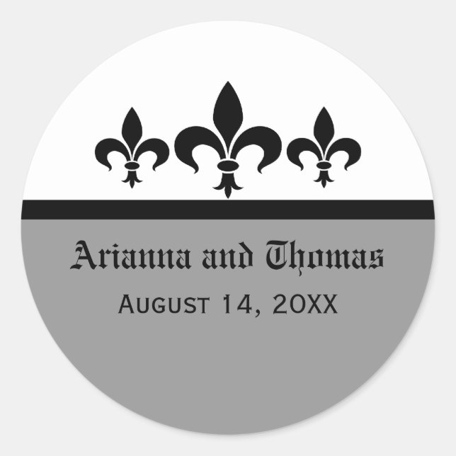 Swanky Fleur De Lis Stickers, Gray Classic Round Sticker (Front)