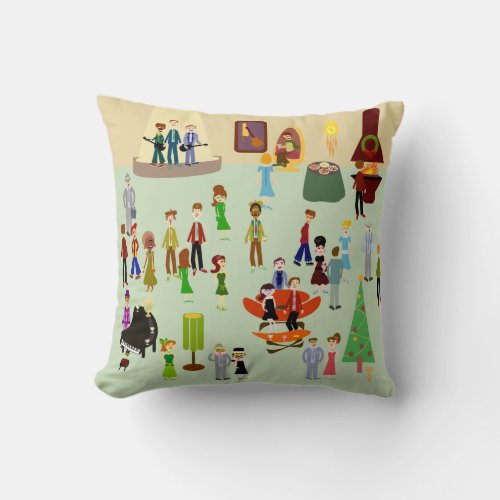 Swanky Holiday Party Illustration Throw Pillow