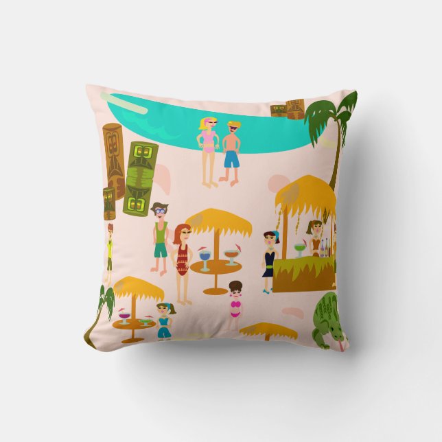 Swanky Pool Party Illustration Throw Pillow (Front)
