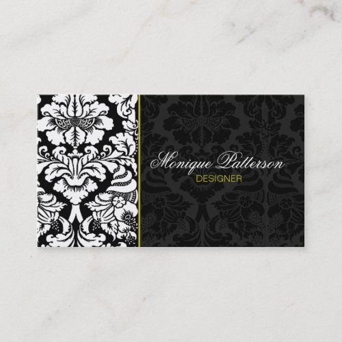 Swanky Sage #2 Black Damask Chic Business Card