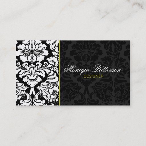 Customizable Swanky Sage #2 Black Damask Chic Business Card