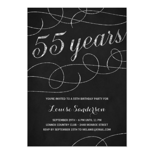 Swanky Silver 55th Birthday Party Invitation | Zazzle.com