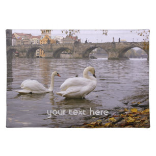 Swans and Charles bridge in Prague Cloth Placemat