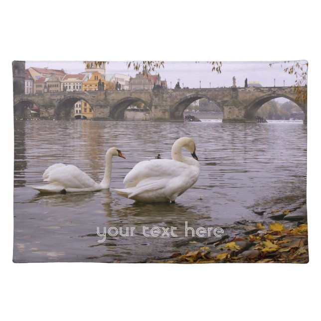 Swans and Charles bridge in Prague Cloth Placemat (Front)