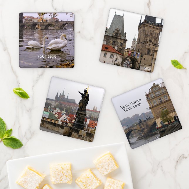 Swans and Charles bridge in Prague Coaster Set (In Situ)