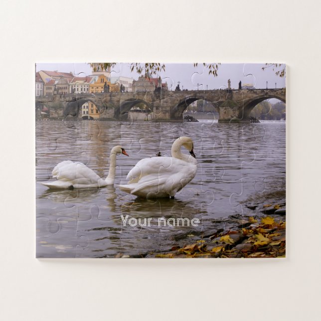 Swans and Charles bridge in Prague Jigsaw Puzzle (Horizontal)