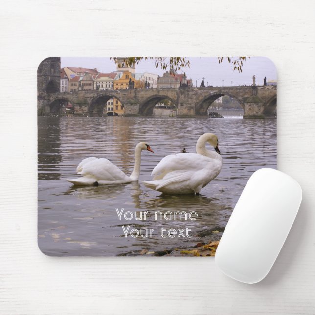 Swans and Charles bridge in Prague Mouse Pad (With Mouse)