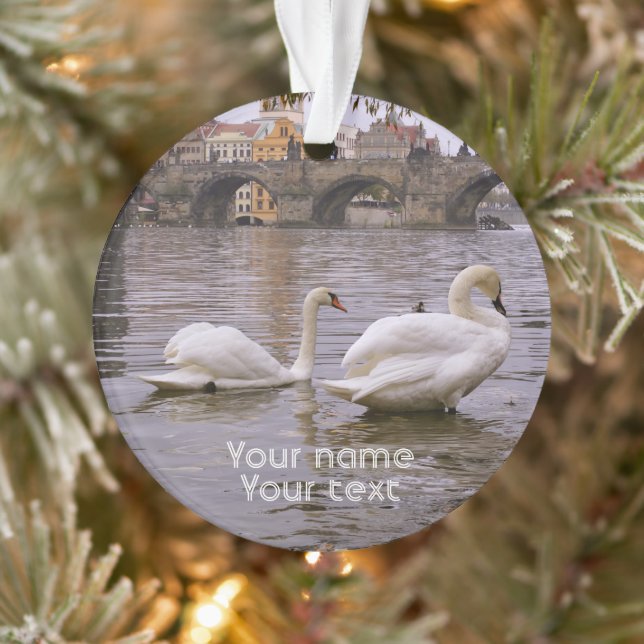 Swans and Charles bridge in Prague Ornament (Tree)