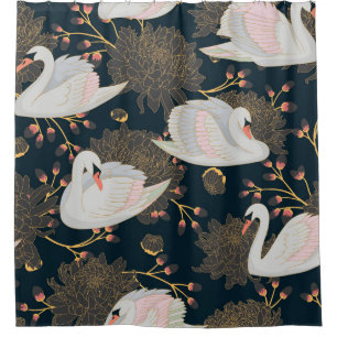Swans and chrysanthemums, natural pattern. shower curtain