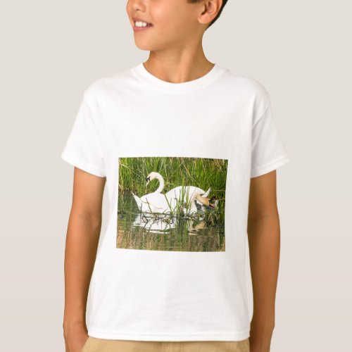 Swans and cygnets in lake T_Shirt