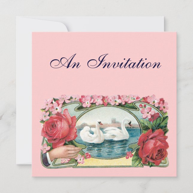 Swans and Roses Custom Party Invitations (Front)