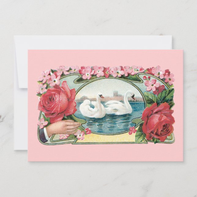 Swans and Roses Custom Wedding Announcements (Front)