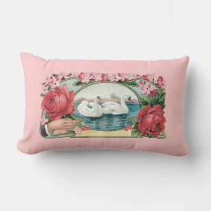 Swans and Roses Victorian Art Throw Pillow