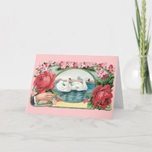 Swans and Roses Victorian Blank Art Card