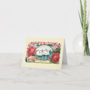 Swans and Roses Victorian Blank Art Note Card