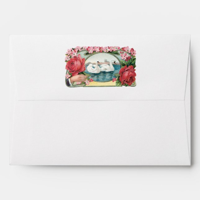 Swans and Roses Vintage Art Envelopes (Back (Top Flap))