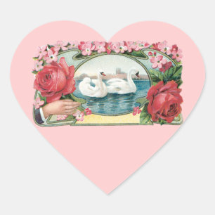 Swans and Roses Vintage Art Stickers