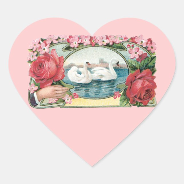 Swans and Roses Vintage Art Stickers (Front)