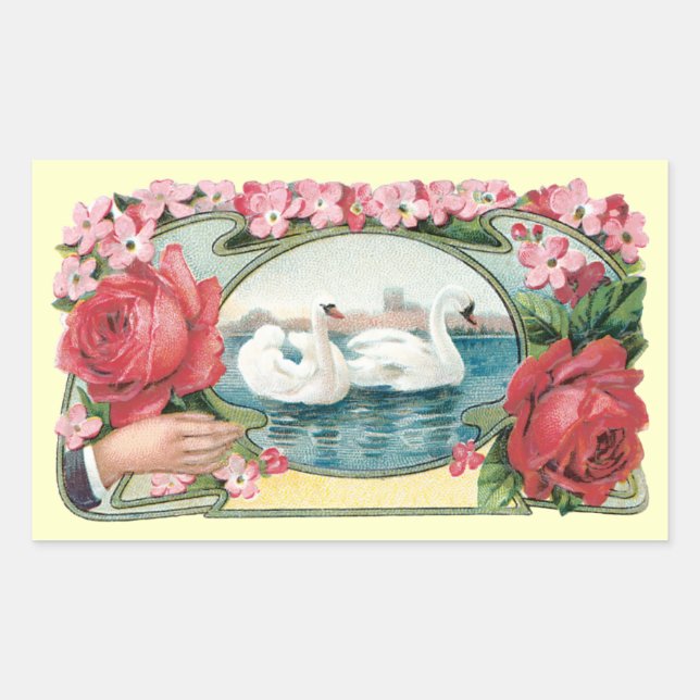 Swans and Roses Vintage Art Stickers (Front)