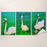 Swans at Lake Balaton – triptych Beach Towel