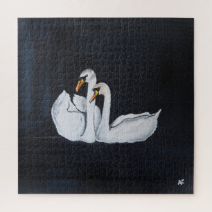 Swans at Night Painting by Alfred Fox Jigsaw Puzzle