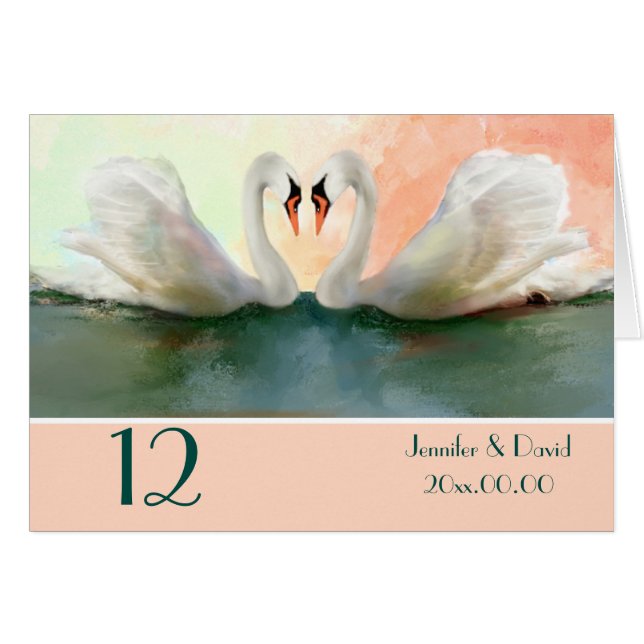 Swans at Sunset Custom Table Number Card (Front Horizontal)