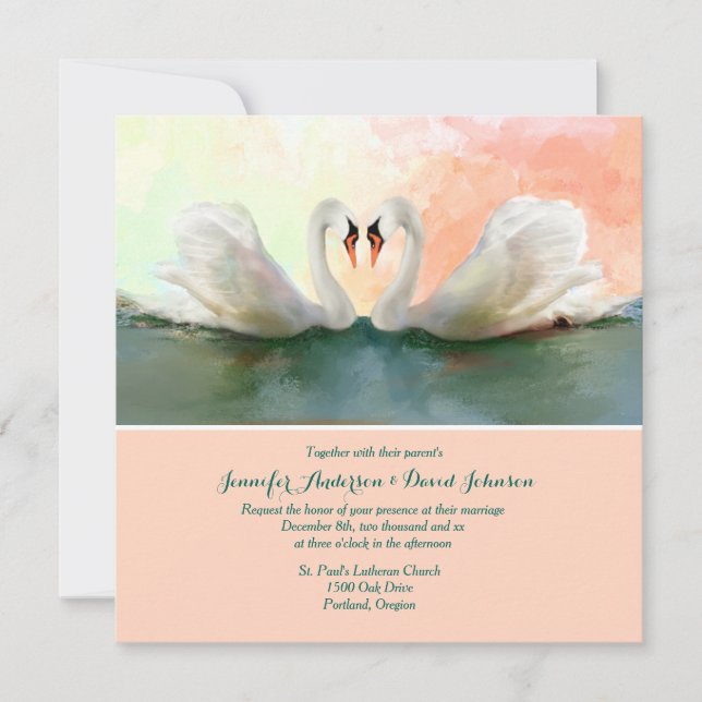 Swans at Sunset Custom Wedding Invitation (Front)