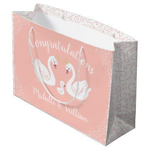 Swans Baby Shower Bird with Crown Co-Ed Peach Large Gift Bag