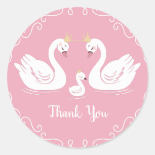 Swans Baby Shower Bird with Crown Co-Ed Pink Classic Round Sticker
