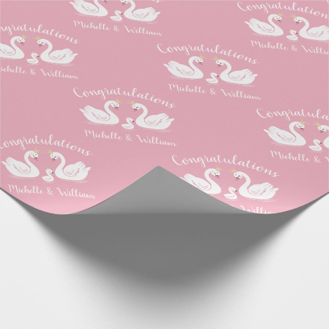 Swans Baby Shower Bird with Crown Co-Ed Pink Wrapping Paper (Corner)