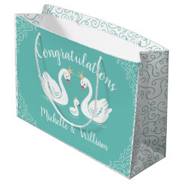 Swans Baby Shower Bird with Crown Co-Ed Teal Large Gift Bag