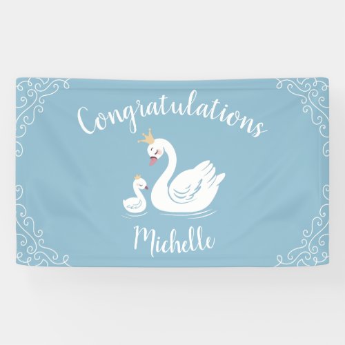 Swans Baby Shower Bird with Crown Theme Blue Banner