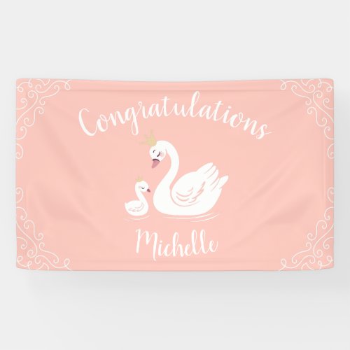 Swans Baby Shower Bird with Crown Theme Peach Banner