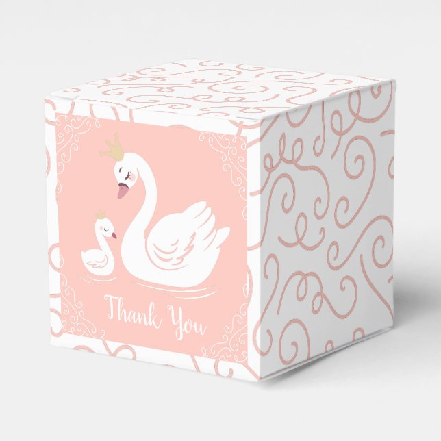 Swans Baby Shower Bird with Crown Theme Peach Favor Boxes (Front Side)