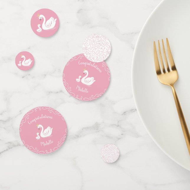 Swans Baby Shower Bird with Crown Theme Pink Confetti (Group)